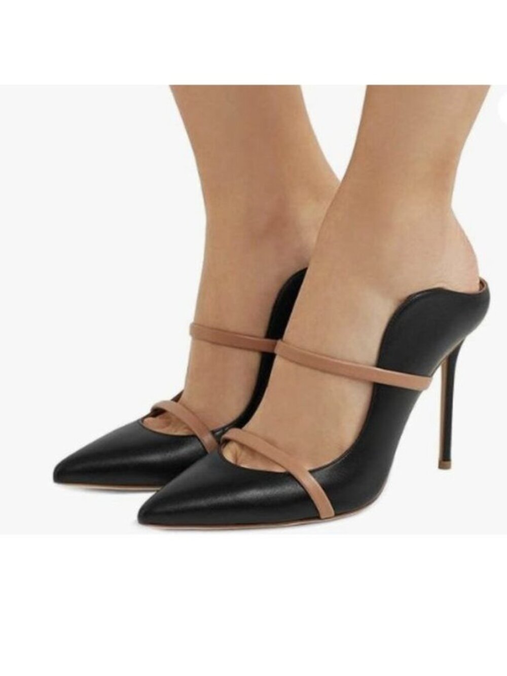 FSJ Women  Pointy Toe Mules Sandals High Heels Pumps Double Straps Slide  Black